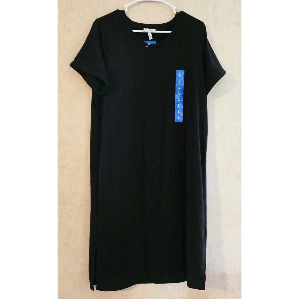 Jessica Simpson Womens Large Black Midi T Shirt Dress Side Slit NWT Casual